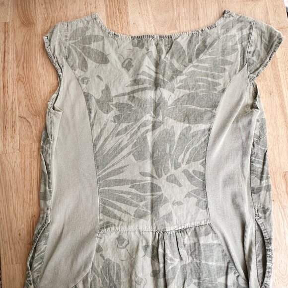 LINA TOMEI Linen Dress Made in Italy Green Tropical Leaf Pattern L - Picture 4 of 9